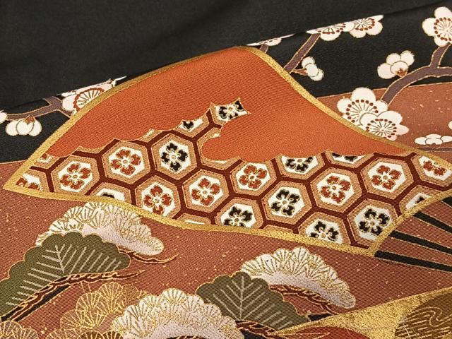 平和屋着物■豪華黒留袖 駒刺繍 吉祥御所車花文 金彩 正絹 逸品 CAAU7089ua