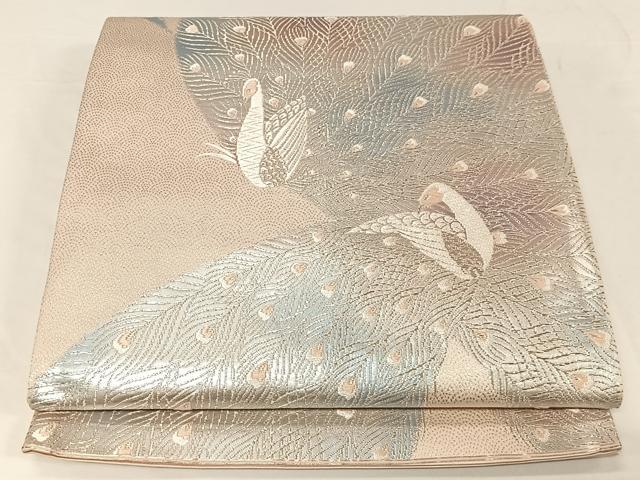 平和屋着物◎六通柄袋帯　唐織　孔雀文　銀糸　正絹　逸品　CAAU7187ua