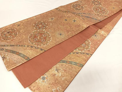 平和屋着物◎六通柄袋帯　花唐草文　金銀糸　正絹　逸品　CAAU7188ua