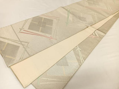 平和屋着物◎六通柄袋帯　唐織　菱松葉文　銀糸　正絹　逸品　CAAU7191ua