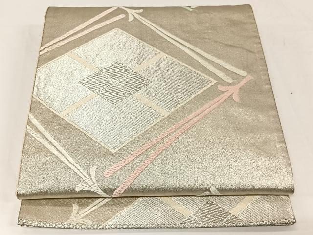 平和屋着物◎六通柄袋帯　唐織　菱松葉文　銀糸　正絹　逸品　CAAU7191ua