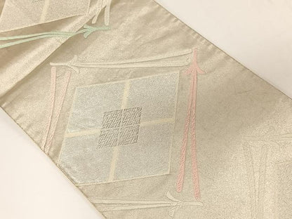 平和屋着物◎六通柄袋帯　唐織　菱松葉文　銀糸　正絹　逸品　CAAU7191ua