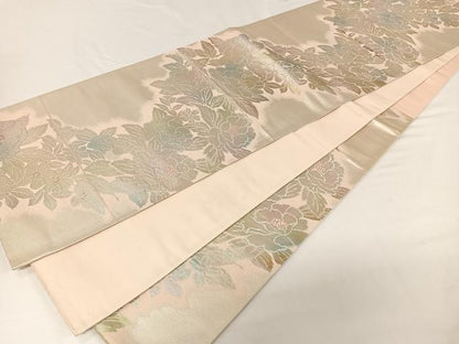 平和屋着物◎六通柄袋帯　牡丹　銀糸　正絹　逸品　CAAU7192ua