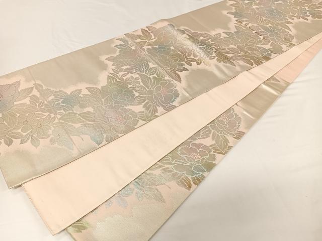 平和屋着物◎六通柄袋帯　牡丹　銀糸　正絹　逸品　CAAU7192ua