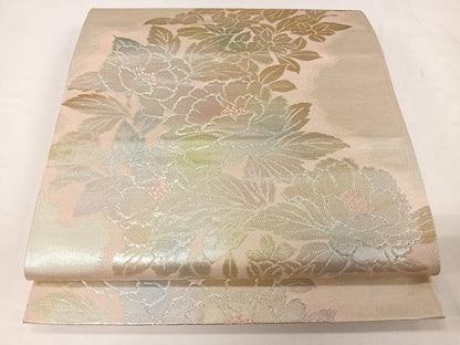 平和屋着物◎六通柄袋帯　牡丹　銀糸　正絹　逸品　CAAU7192ua