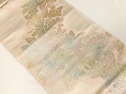 平和屋着物◎六通柄袋帯　牡丹　銀糸　正絹　逸品　CAAU7192ua