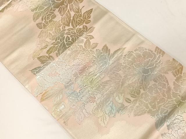 平和屋着物◎六通柄袋帯　牡丹　銀糸　正絹　逸品　CAAU7192ua