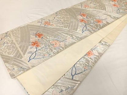 平和屋着物◎六通柄袋帯　唐織　籬花文　銀糸　正絹　逸品　CAAU7193ua