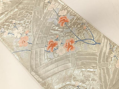 平和屋着物◎六通柄袋帯　唐織　籬花文　銀糸　正絹　逸品　CAAU7193ua
