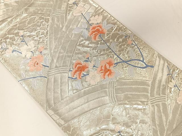平和屋着物◎六通柄袋帯　唐織　籬花文　銀糸　正絹　逸品　CAAU7193ua