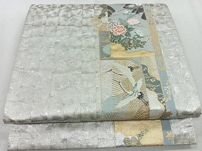 平和屋着物◎六通柄袋帯 唐織 飛鶴花文 金銀糸 正絹 逸品 CAAU7212nb
