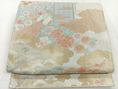 平和屋着物◎宝漆本佐賀錦 六通柄袋帯 九百錦 几帳花車文 金銀糸 正絹 逸品 CAAU7223nb