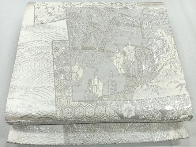 平和屋着物◎六通柄袋帯 蒔絵錦 人物風景文 銀糸 正絹 逸品 CAAU7226nb