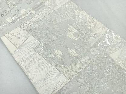 平和屋着物◎六通柄袋帯 蒔絵錦 人物風景文 銀糸 正絹 逸品 CAAU7226nb