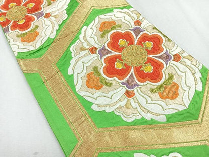 平和屋着物◎六通柄袋帯 唐織 亀甲花文 金糸 正絹 逸品 CAAU7227nb
