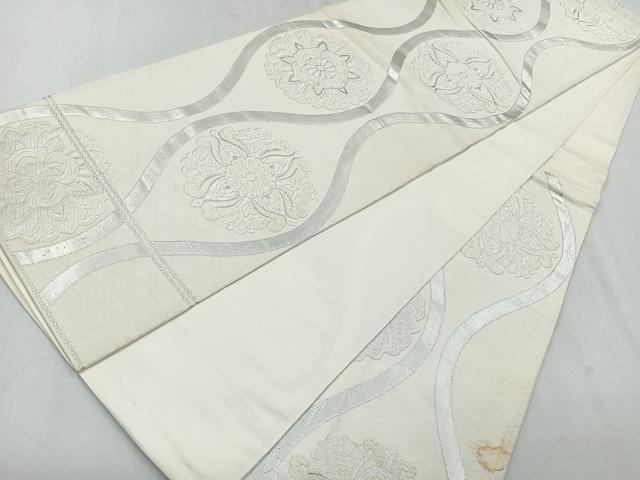 平和屋着物◎六通柄袋帯 唐織 立涌花文 銀糸 正絹 逸品 CAAU7230nb