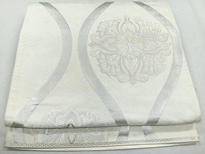 平和屋着物◎六通柄袋帯 唐織 立涌花文 銀糸 正絹 逸品 CAAU7230nb