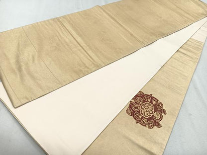 平和屋着物◎太鼓柄袋帯 花絵皿文 金彩 正絹 逸品 CAAU7232nb