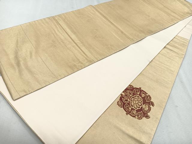 平和屋着物◎太鼓柄袋帯 花絵皿文 金彩 正絹 逸品 CAAU7232nb