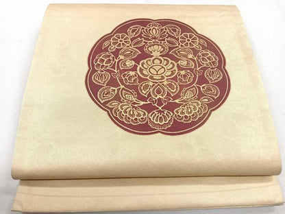 平和屋着物◎太鼓柄袋帯 花絵皿文 金彩 正絹 逸品 CAAU7232nb