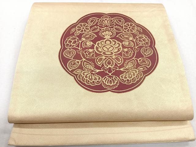 平和屋着物◎太鼓柄袋帯 花絵皿文 金彩 正絹 逸品 CAAU7232nb
