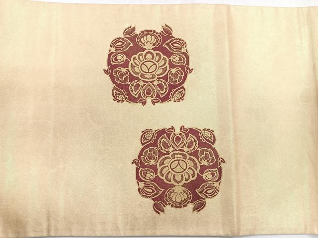 平和屋着物◎太鼓柄袋帯 花絵皿文 金彩 正絹 逸品 CAAU7232nb