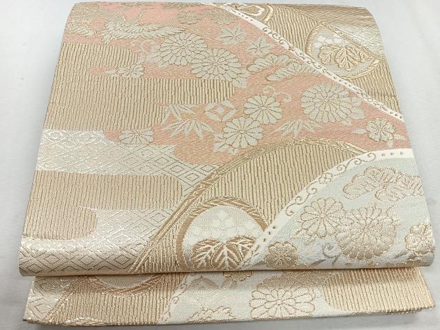 平和屋着物◎六通柄袋帯　飛鶴花文　十字屋謹製　金糸　正絹　逸品　CAAU7234nb