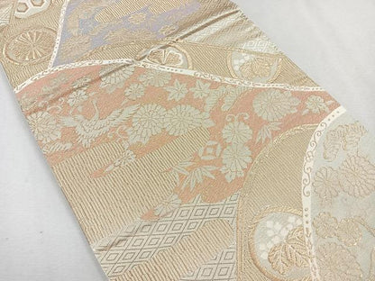平和屋着物◎六通柄袋帯　飛鶴花文　十字屋謹製　金糸　正絹　逸品　CAAU7234nb