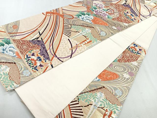 平和屋着物◎六通柄袋帯 唐織 九百錦 富貴春香文 金糸 正絹 逸品 CAAU7240nb