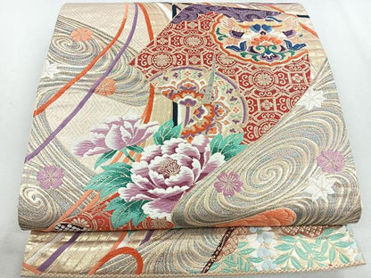 平和屋着物◎六通柄袋帯 唐織 九百錦 富貴春香文 金糸 正絹 逸品 CAAU7240nb