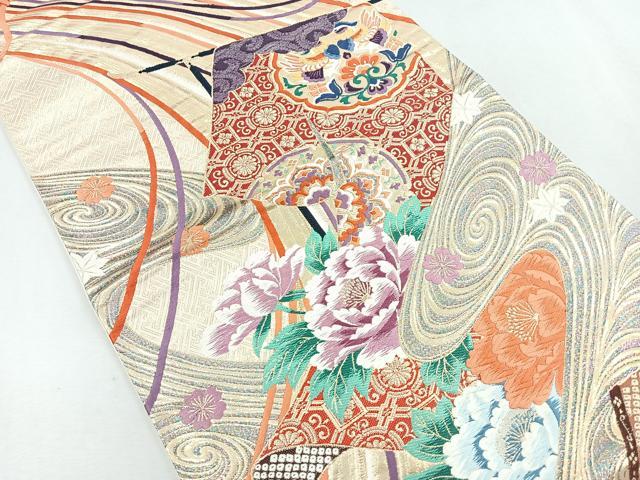 平和屋着物◎六通柄袋帯 唐織 九百錦 富貴春香文 金糸 正絹 逸品 CAAU7240nb