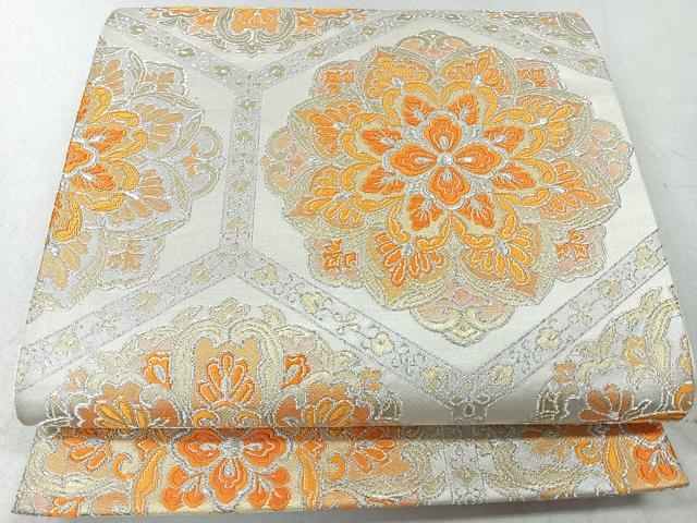 平和屋着物◎六通柄袋帯 唐織 亀甲花文 銀糸 やまとオリジナル 正絹 逸品 CAAU7242nb