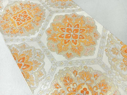 平和屋着物◎六通柄袋帯 唐織 亀甲花文 銀糸 やまとオリジナル 正絹 逸品 CAAU7242nb