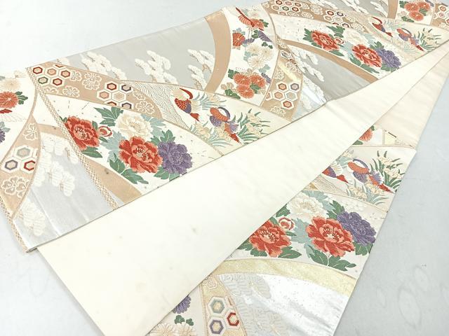 平和屋着物◎六通柄袋帯 唐織 飛鶴鴛鴦花文 金銀糸 正絹 逸品 CAAU7248nb