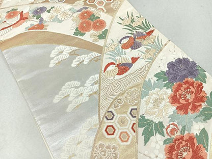 平和屋着物◎六通柄袋帯 唐織 飛鶴鴛鴦花文 金銀糸 正絹 逸品 CAAU7248nb
