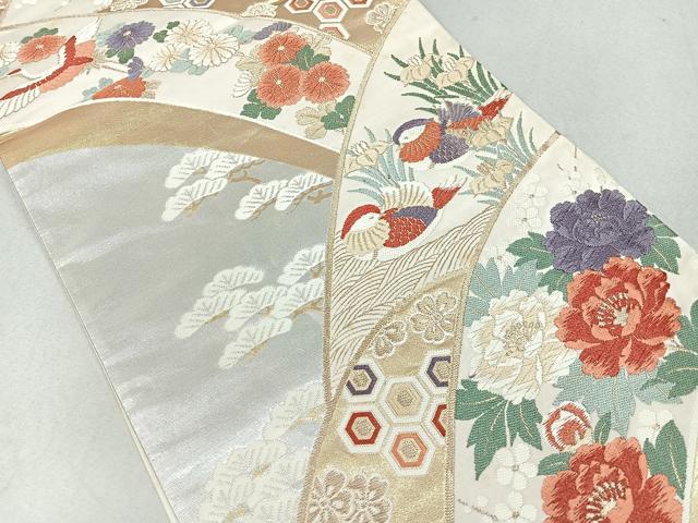 平和屋着物◎六通柄袋帯 唐織 飛鶴鴛鴦花文 金銀糸 正絹 逸品 CAAU7248nb
