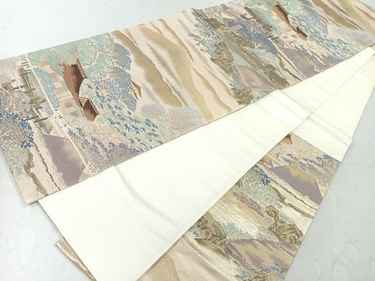 平和屋着物◎六通柄袋帯 名勝百景 洛東銀閣寺 金糸 正絹 逸品 CAAU7260nb