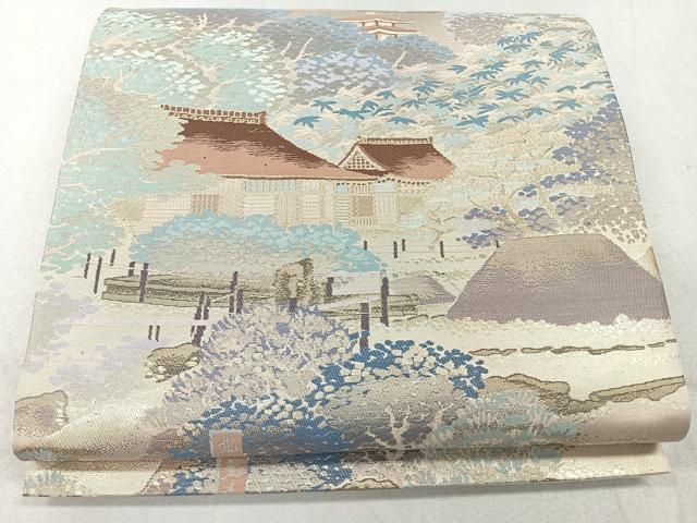 平和屋着物◎六通柄袋帯 名勝百景 洛東銀閣寺 金糸 正絹 逸品 CAAU7260nb
