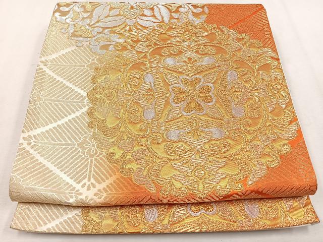 平和屋着物◎六通柄袋帯 正倉院花文 金銀糸 正絹 逸品 CAAU7267nb