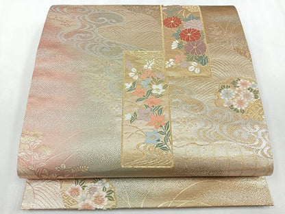平和屋着物◎六通柄袋帯　唐織　道長短冊花文　金銀糸　正絹　逸品　CAAU7271nb
