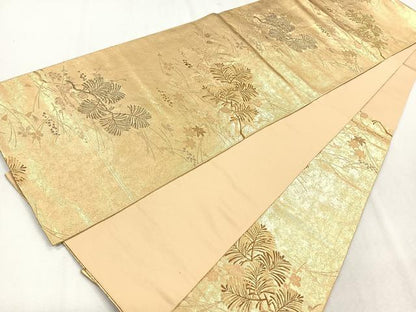 平和屋着物◎六通柄袋帯 吉祥花文 金糸 引箔 正絹 逸品 CAAU7302nb