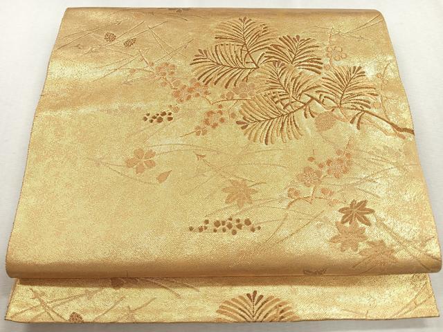 平和屋着物◎六通柄袋帯 吉祥花文 金糸 引箔 正絹 逸品 CAAU7302nb