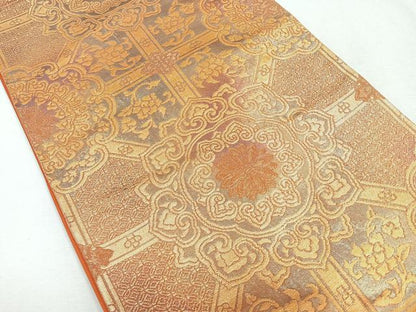 平和屋着物◎六通柄袋帯　正倉院花文　金糸　正絹　逸品　CAAU7318nb