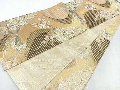 平和屋着物◎佐賀錦 六通柄袋帯 飾花文 黒地 金糸 正絹 逸品 CAAU7322nb