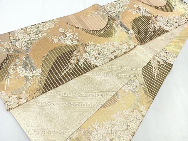 平和屋着物◎佐賀錦 六通柄袋帯 飾花文 黒地 金糸 正絹 逸品 CAAU7322nb