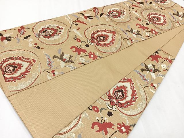 平和屋着物◎六通柄袋帯　更紗花文　金糸　正絹　逸品　CAAU7325nb
