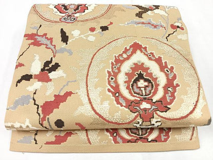 平和屋着物◎六通柄袋帯　更紗花文　金糸　正絹　逸品　CAAU7325nb