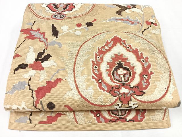 平和屋着物◎六通柄袋帯　更紗花文　金糸　正絹　逸品　CAAU7325nb