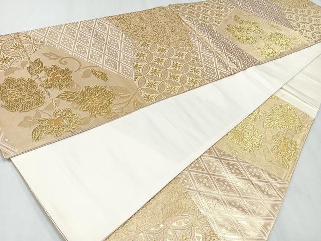 平和屋着物◎六通柄袋帯 吉祥花文 金糸 正絹 逸品 CAAU7335nb