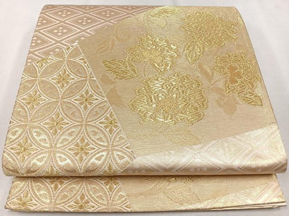 平和屋着物◎六通柄袋帯 吉祥花文 金糸 正絹 逸品 CAAU7335nb